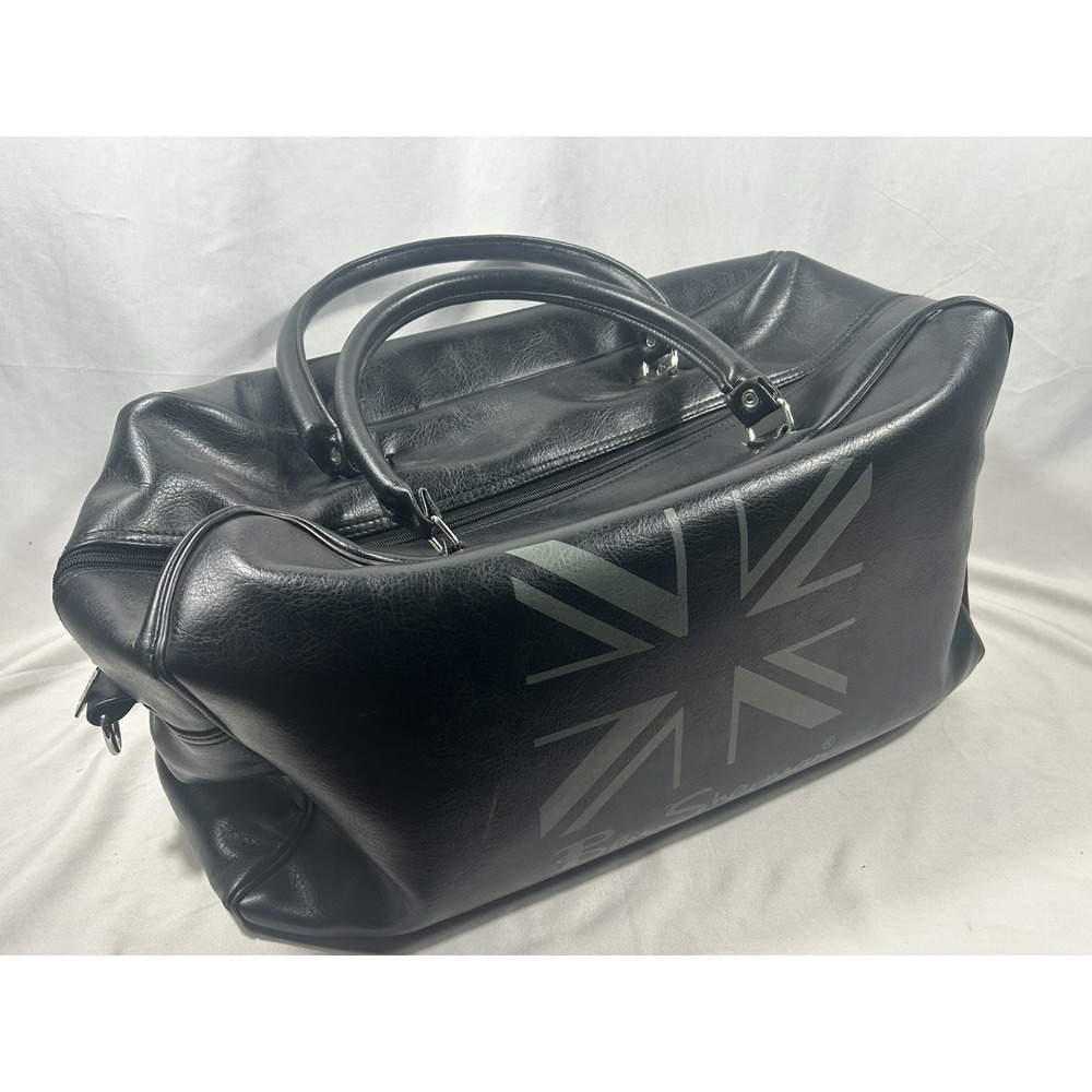 Vintage Ben Sherman Union Jack Black Faux Leather Duffle Gym Travel Weekend Bag